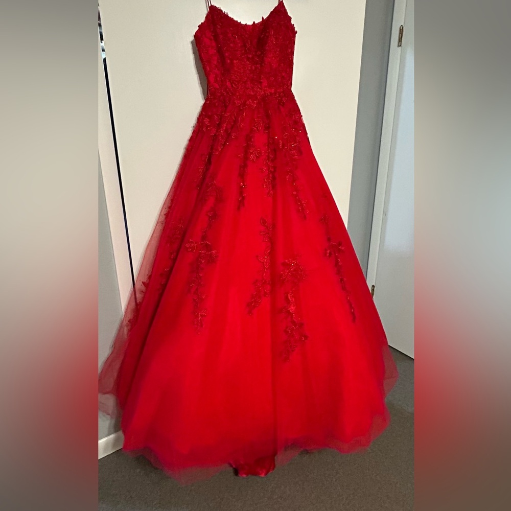 Sherri Hill Red Lace Evening Gown